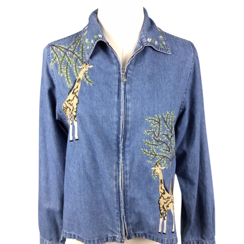 Vintage Tantrum Embroidered Denim Jacket Giraffe Design PS Quirky